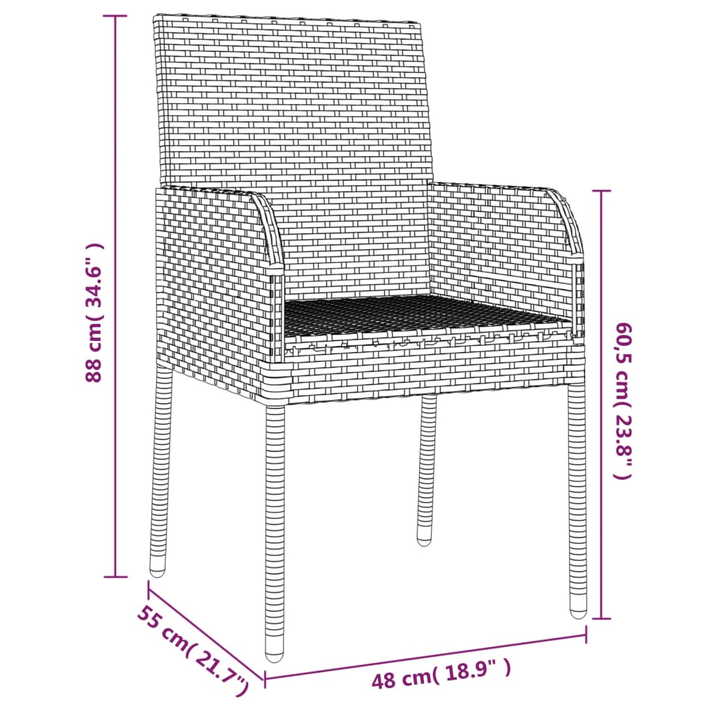 Gartenstühle mit Kissen 4 Stk. Poly Rattan Grau