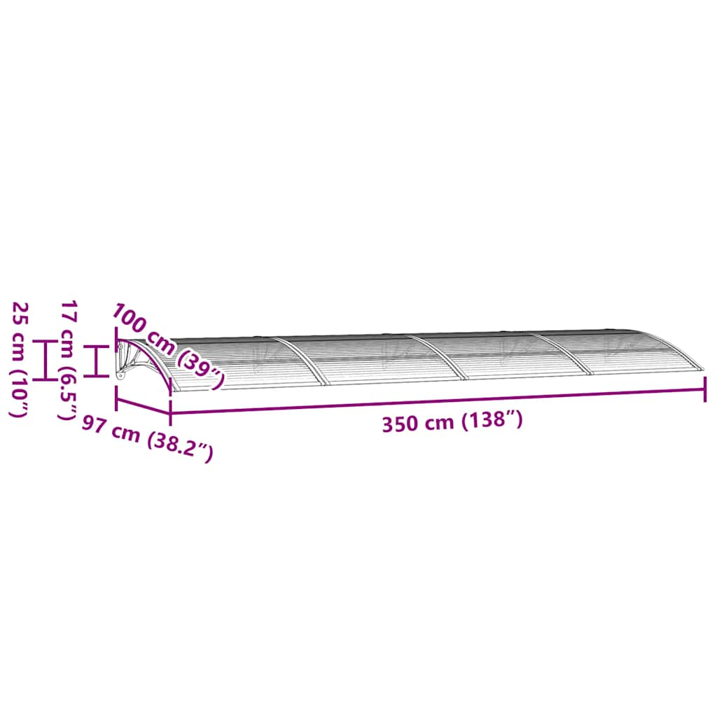 Türvordach Schwarz 350x100 cm Polycarbonat