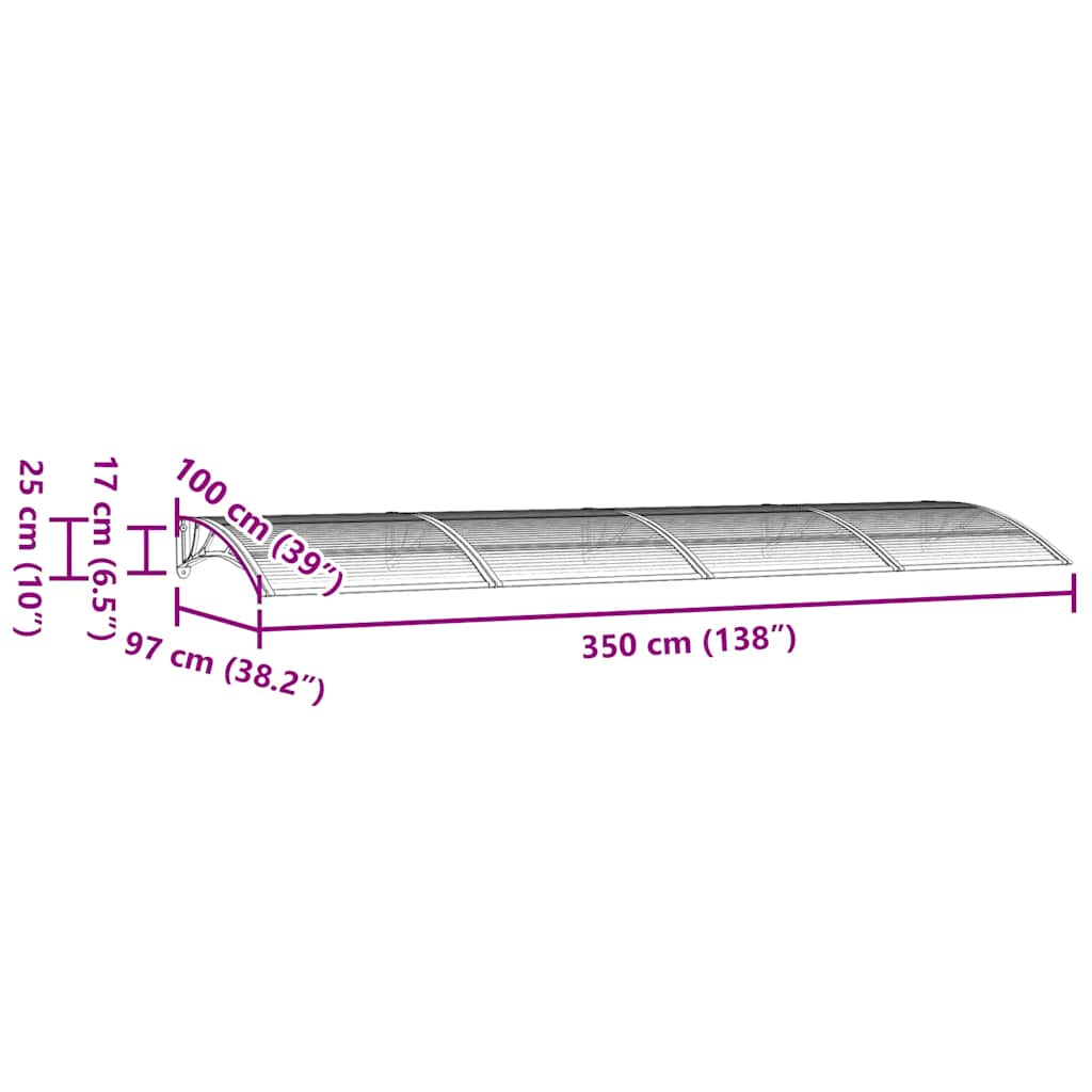 Türvordach Grau 350x100 cm Polycarbonat