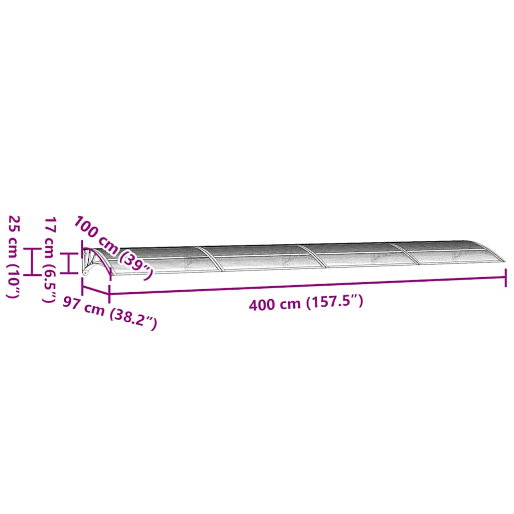 Türvordach Schwarz 400x100 cm Polycarbonat