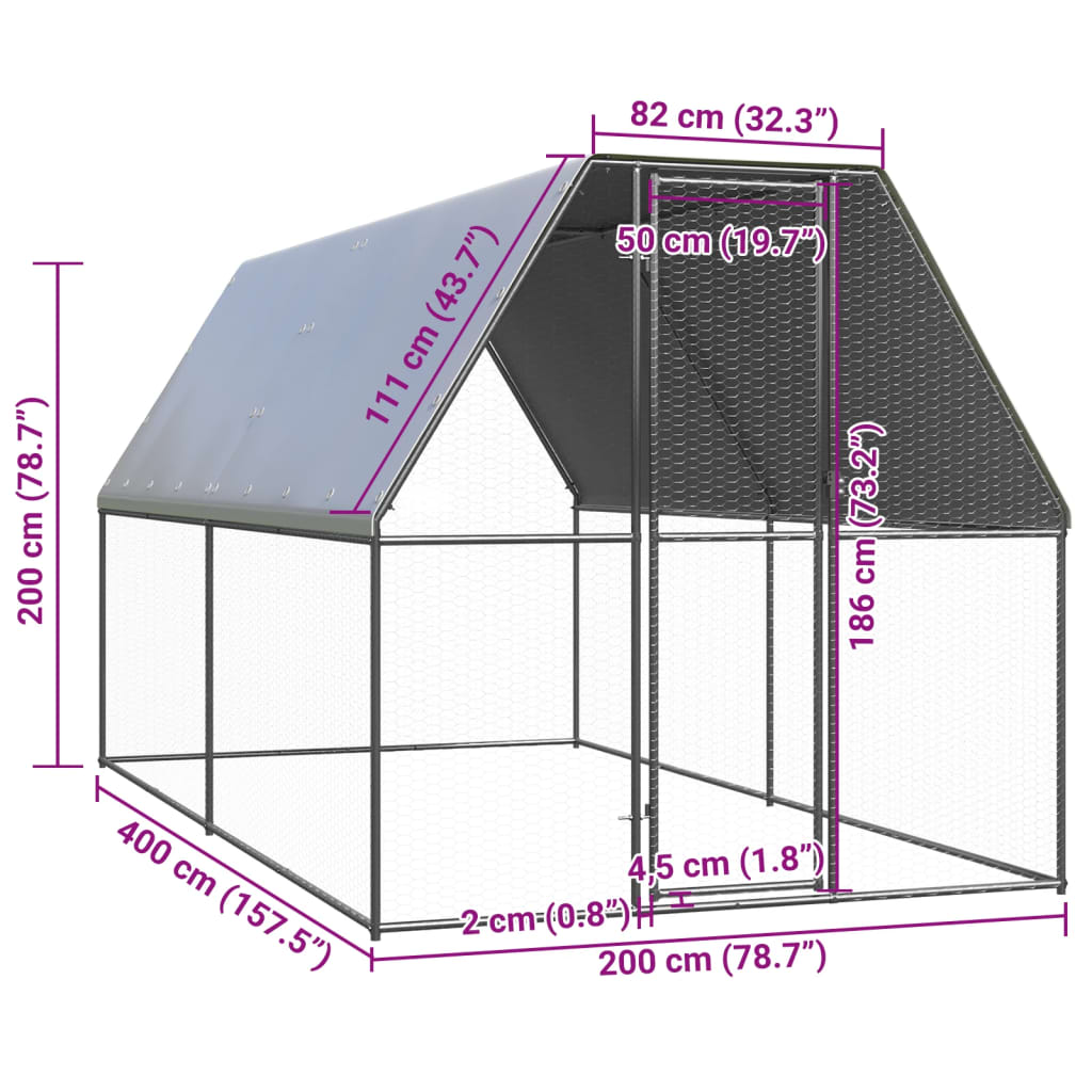 Outdoor-Hühnerkäfig 2x4x2 m Verzinkter Stahl