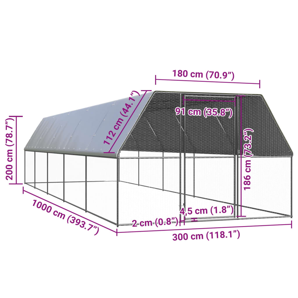 Outdoor-Hühnerkäfig 3x10x2 m Verzinkter Stahl