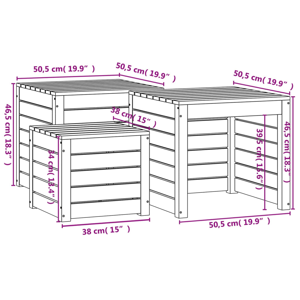 3-tlg. Gartenbox-Set Massivholz Kiefer