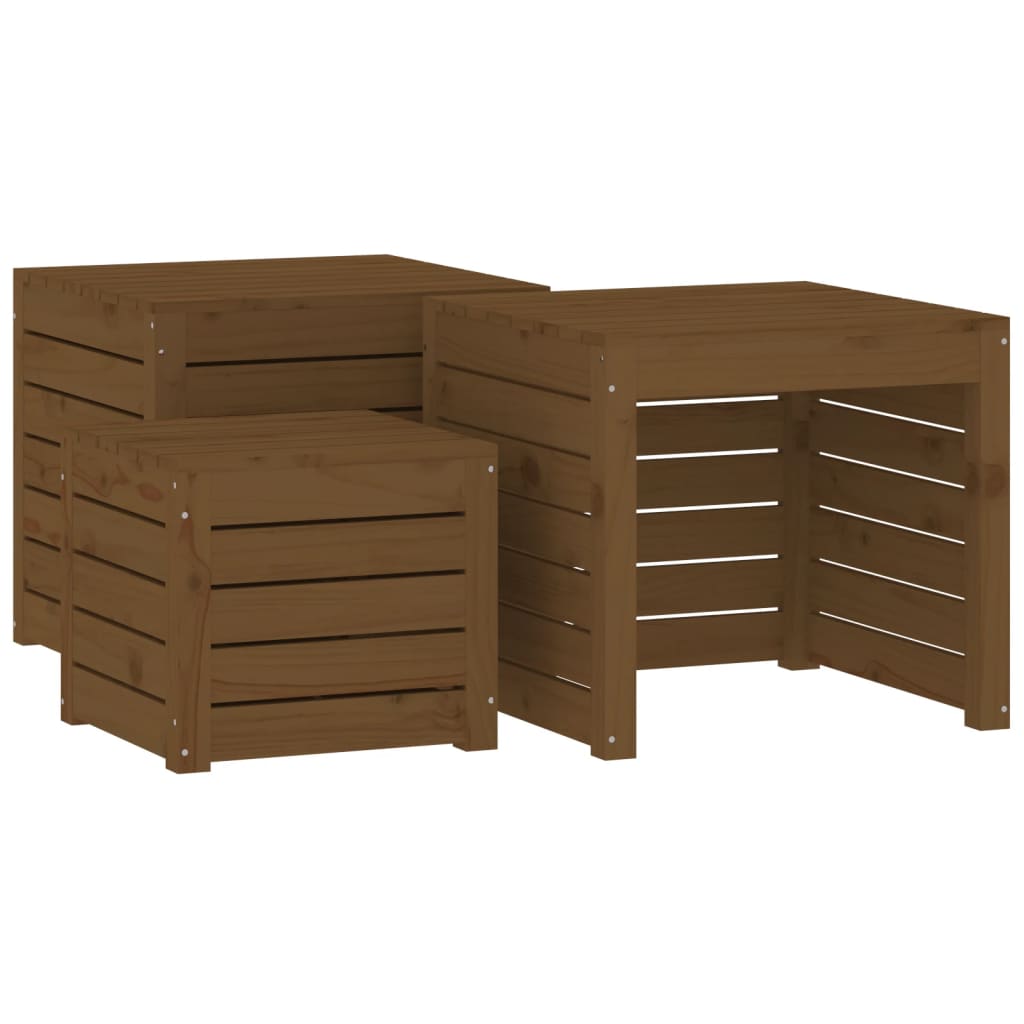 3-tlg. Gartenbox-Set Honigbraun Massivholz Kiefer