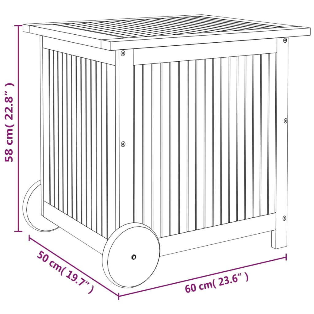 Gartentruhe mit Rollen 60x50x58 cm Massivholz Akazie