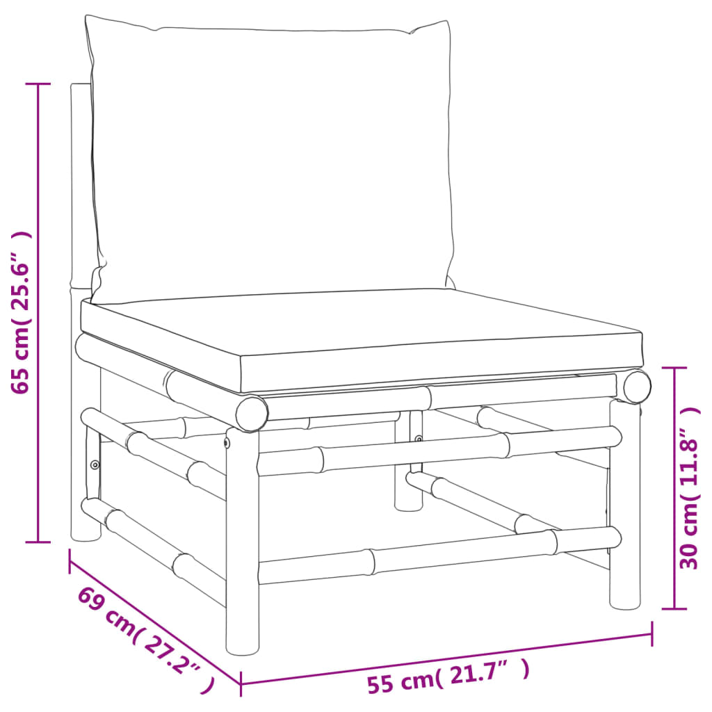 3-tlg. Garten-Lounge-Set mit Hellgrauen Kissen Bambus