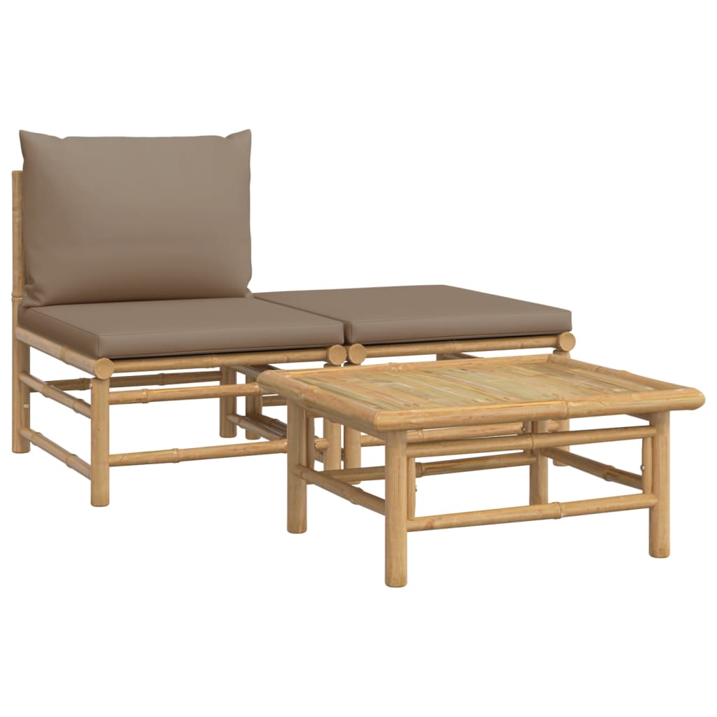 3-tlg. Garten-Lounge-Set mit Taupe Kissen Bambus