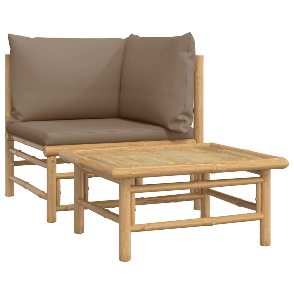 2-tlg. Garten-Lounge-Set mit Taupe Kissen Bambus