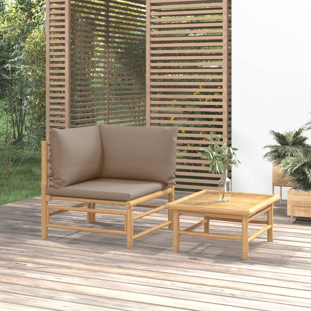 2-tlg. Garten-Lounge-Set mit Taupe Kissen Bambus