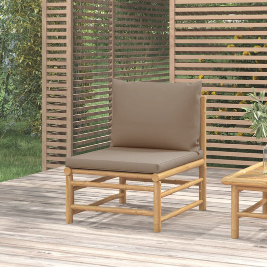 Garten-Mittelsofa mit Taupe Kissen Bambus