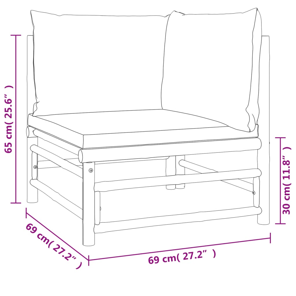 2-tlg. Garten-Lounge-Set mit Grünen Kissen Bambus