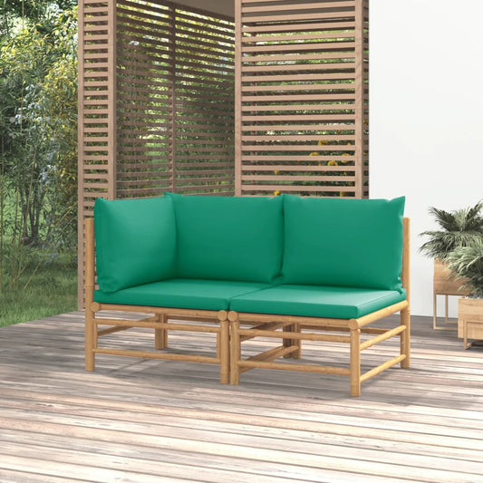 2-tlg. Garten-Lounge-Set mit Grünen Kissen Bambus