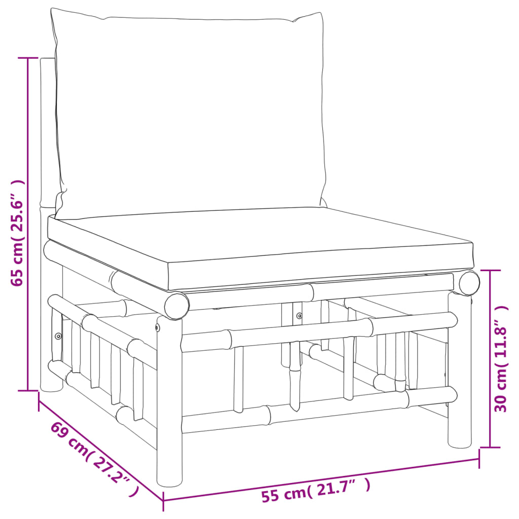 2-tlg. Garten-Lounge-Set mit Cremeweißen Kissen Bambus