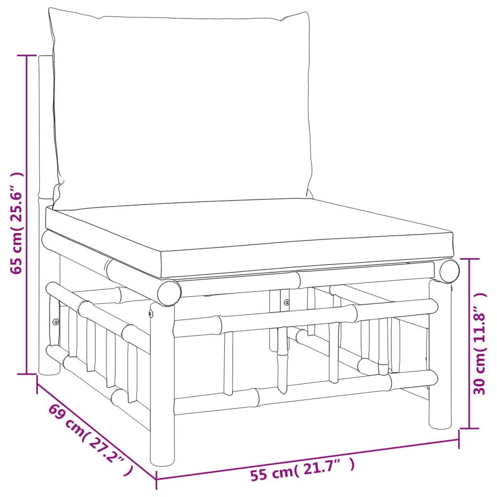 Garten-Mittelsofa mit Cremeweißen Kissen Bambus