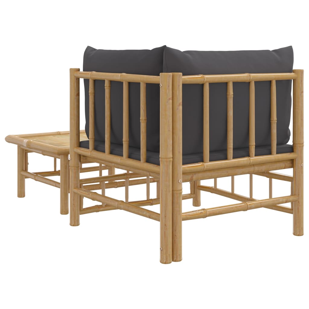 2-tlg. Garten-Lounge-Set mit Dunkelgrauen Kissen Bambus