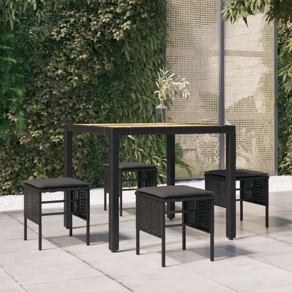 Gartenhocker mit Kissen 4 Stk. Schwarz Poly Rattan