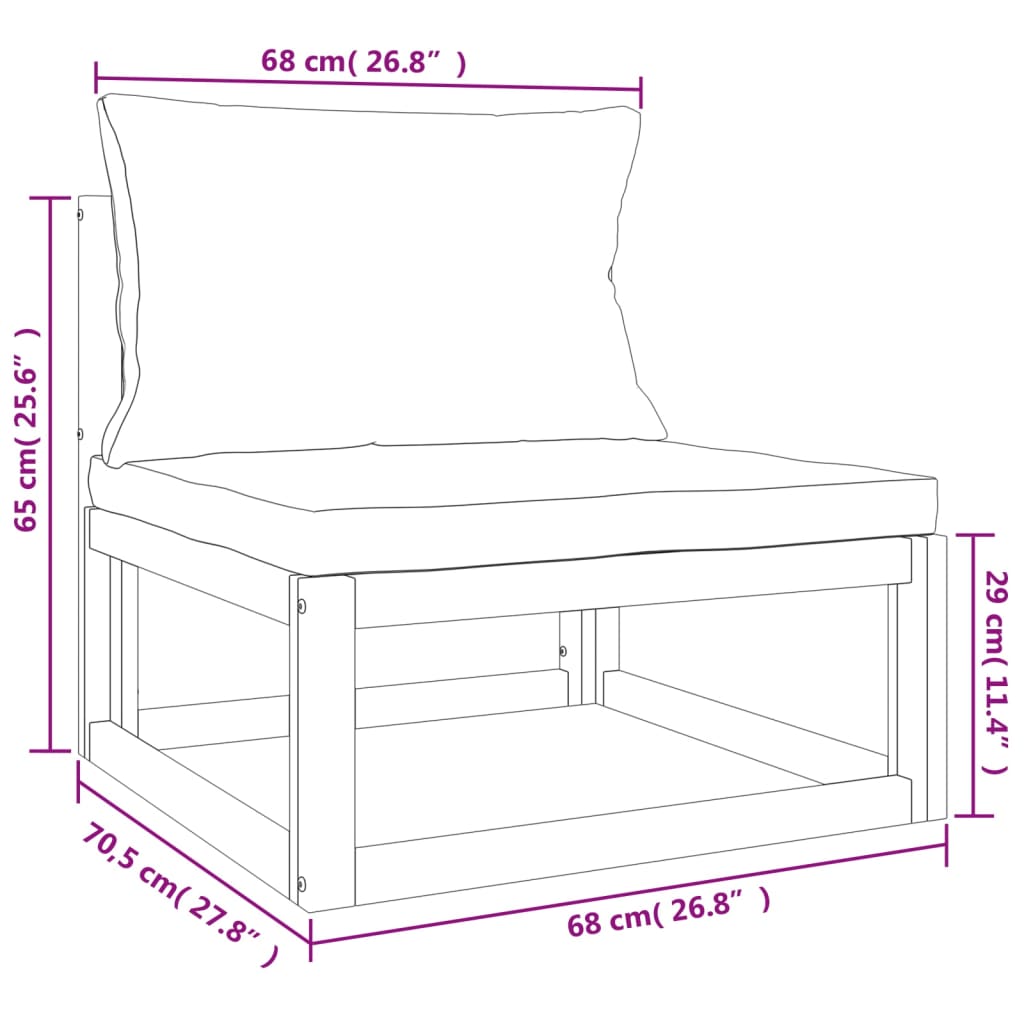 Garten-Mittelsofa mit Taupe Kissen Massivholz Akazie