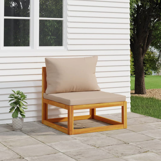 Garten-Mittelsofa mit Taupe Kissen Massivholz Akazie