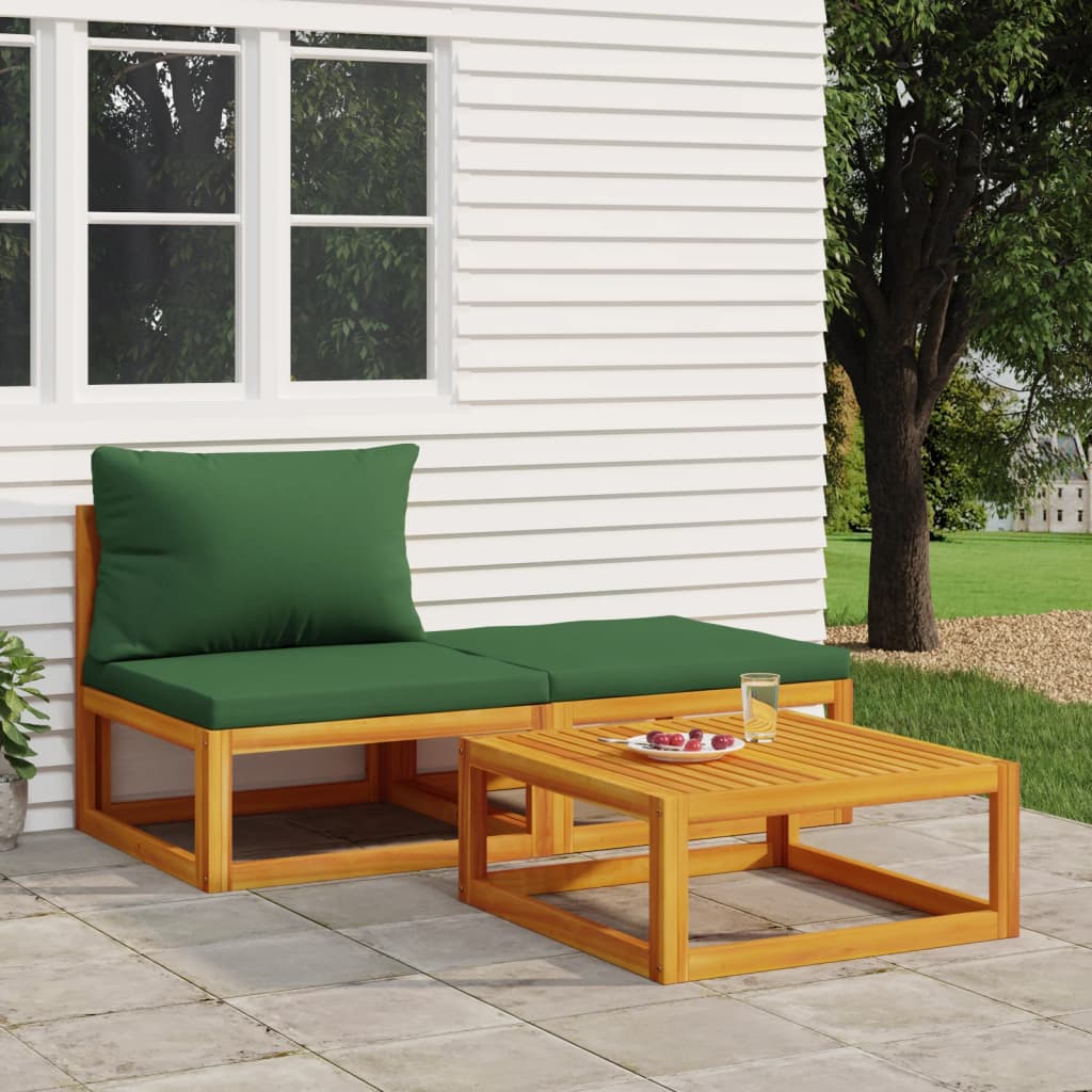 3-tlg. Garten-Lounge-Set mit Kissen Massivholz Akazie