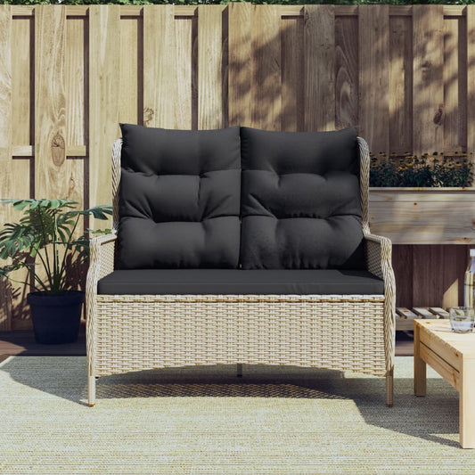 Gartenbank 2-Sitzer mit Kissen Hellgrau Poly Rattan