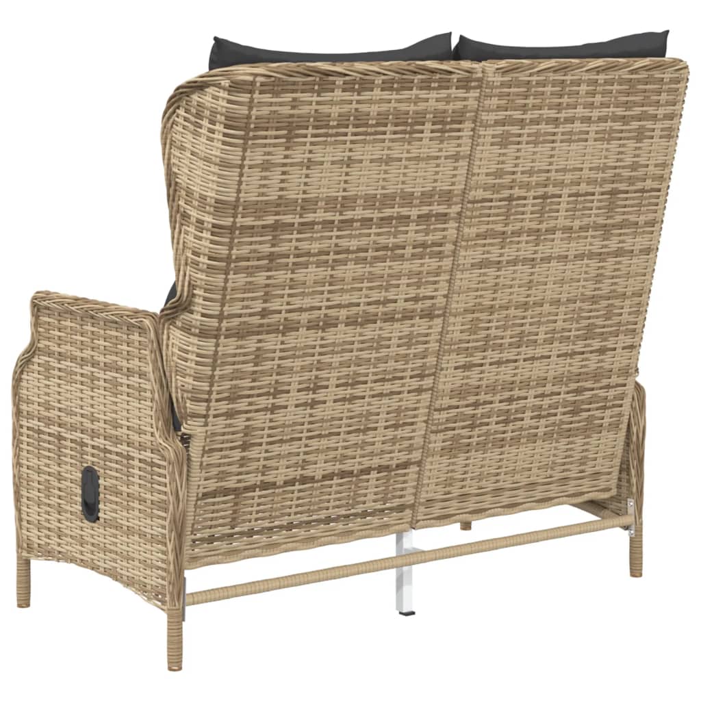 Gartenbank 2-Sitzer mit Kissen Braun Poly Rattan