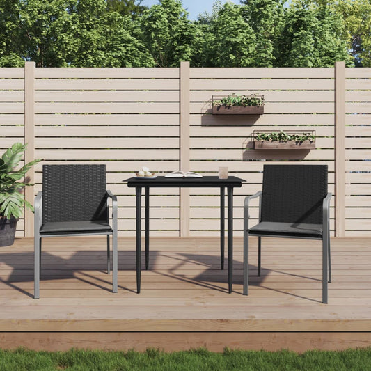 Gartenstühle mit Kissen 2 Stk. Schwarz 56x59x84 cm Poly Rattan