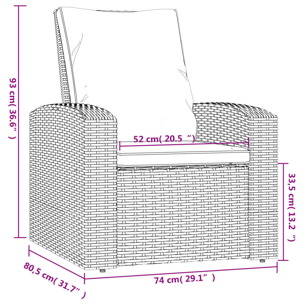 Gartensessel Verstellbar mit Kissen Grau Poly Rattan