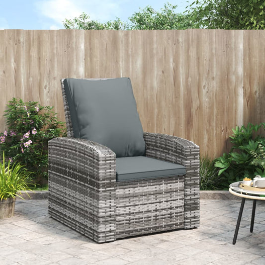 Gartensessel Verstellbar mit Kissen Grau Poly Rattan