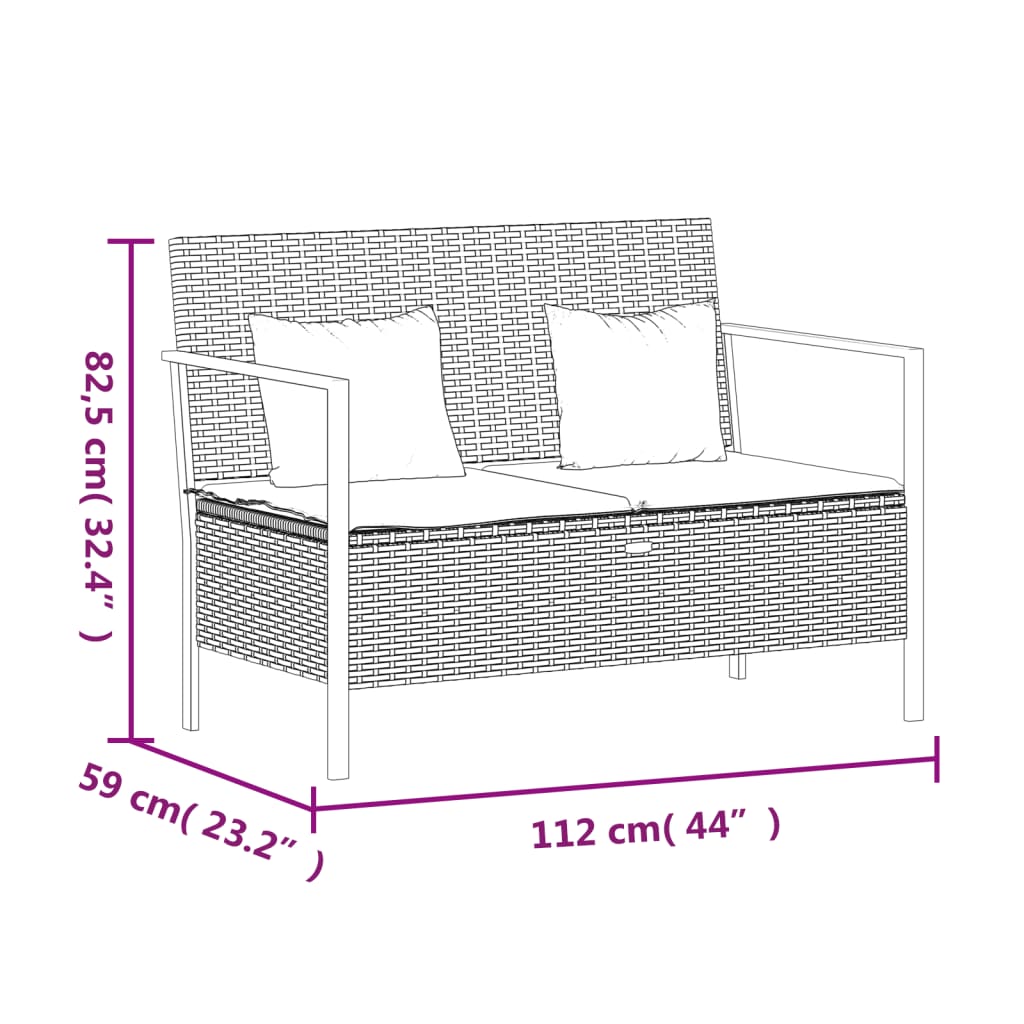 Gartenbank 2-Sitzer mit Kissen Grau Poly Rattan