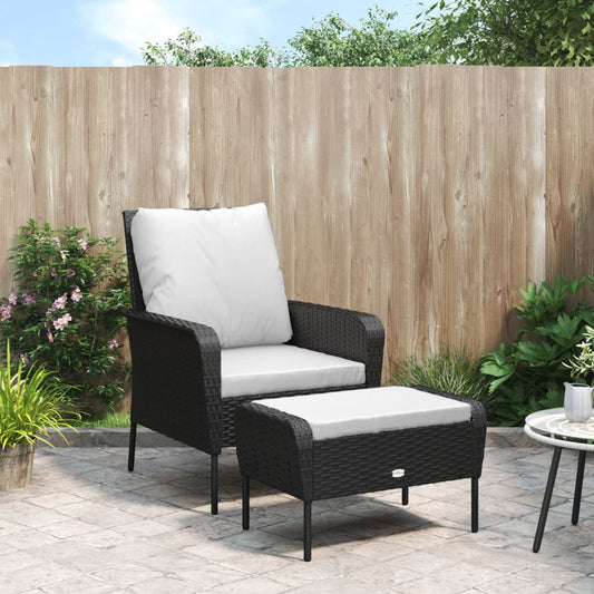 Gartenstuhl mit Fußhocker Schwarz Poly Rattan