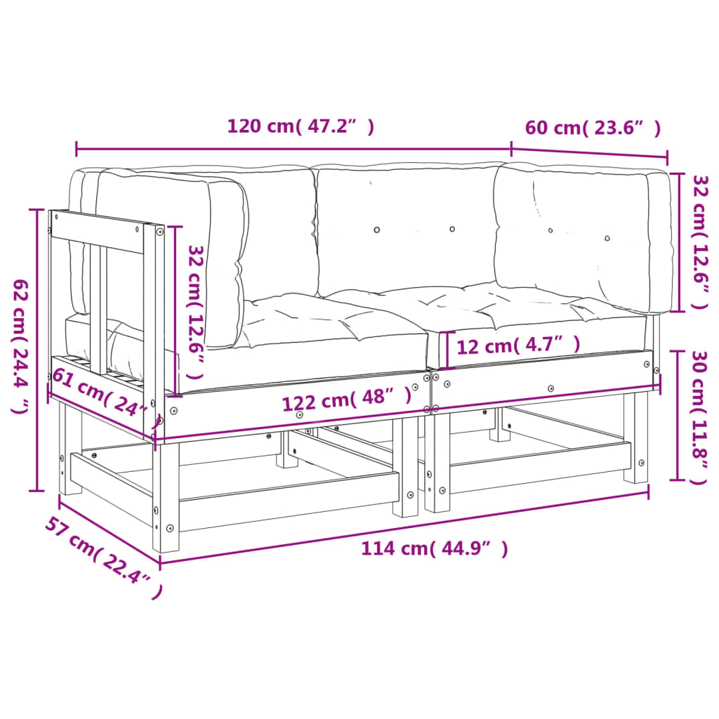 Ecksofas mit Kissen 2 Stk. Massivholz Kiefer