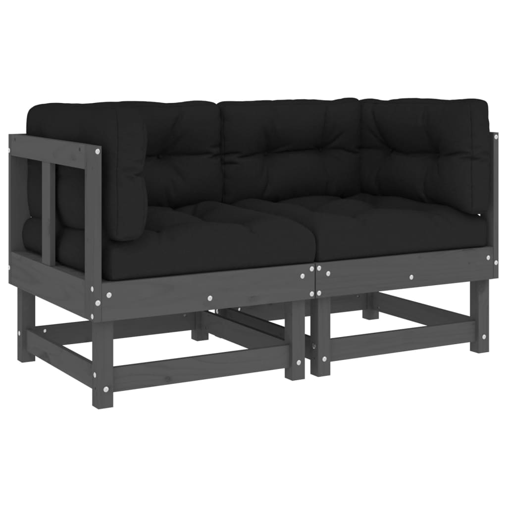 Ecksofas mit Kissen 2 Stk. Grau Massivholz Kiefer