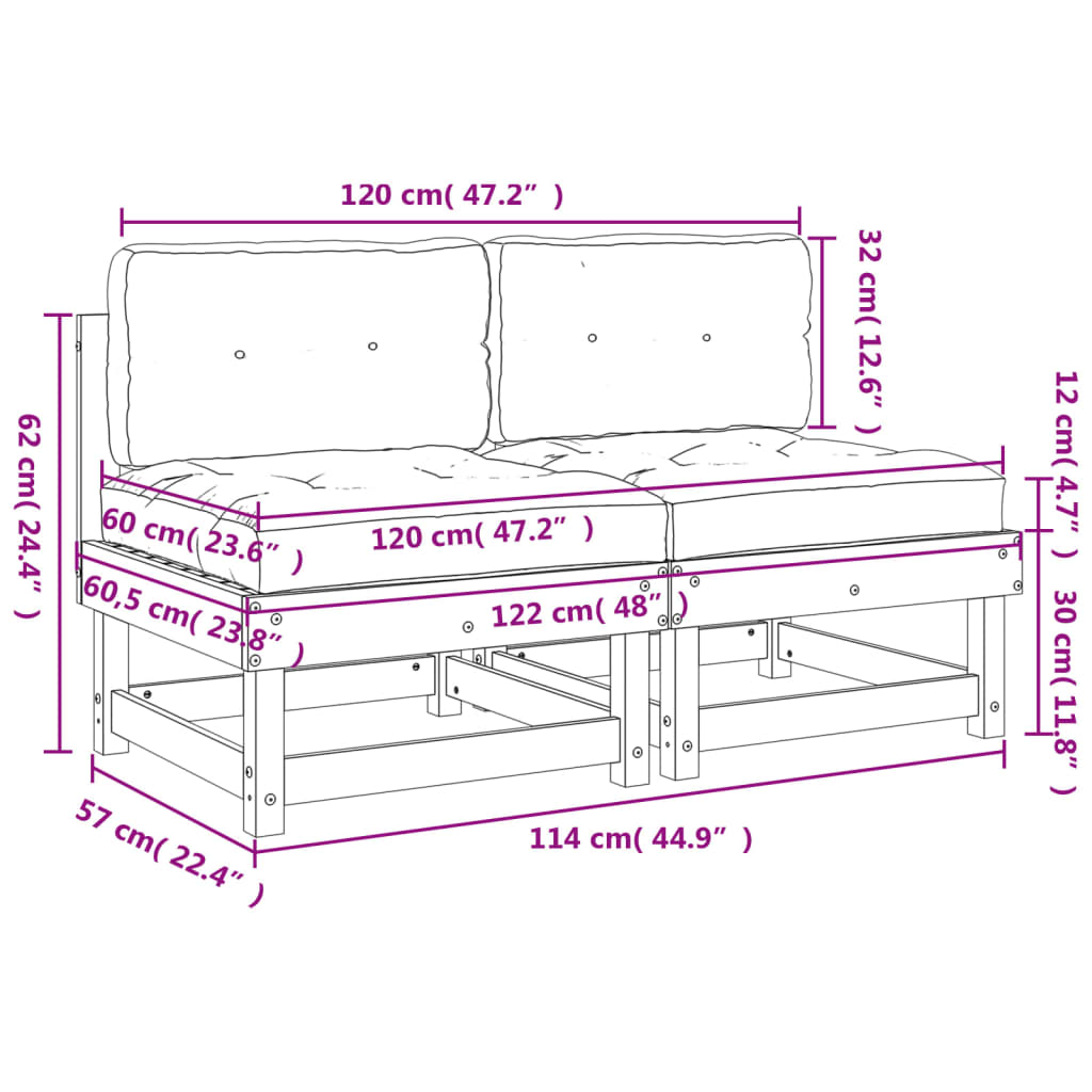 Mittelsofas mit Kissen 2 Stk. Massivholz Douglasie