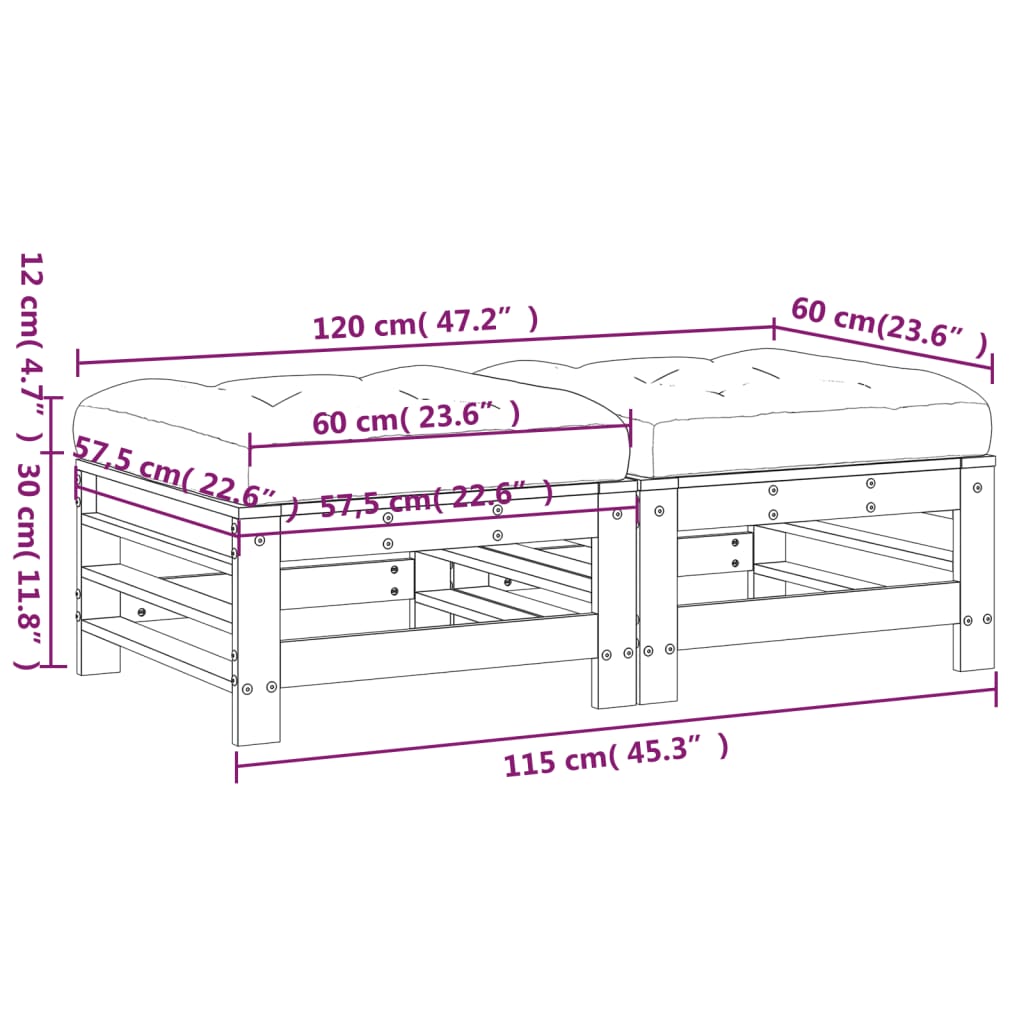 Gartenhocker mit Kissen 2 Stk. Grau Massivholz Kiefer