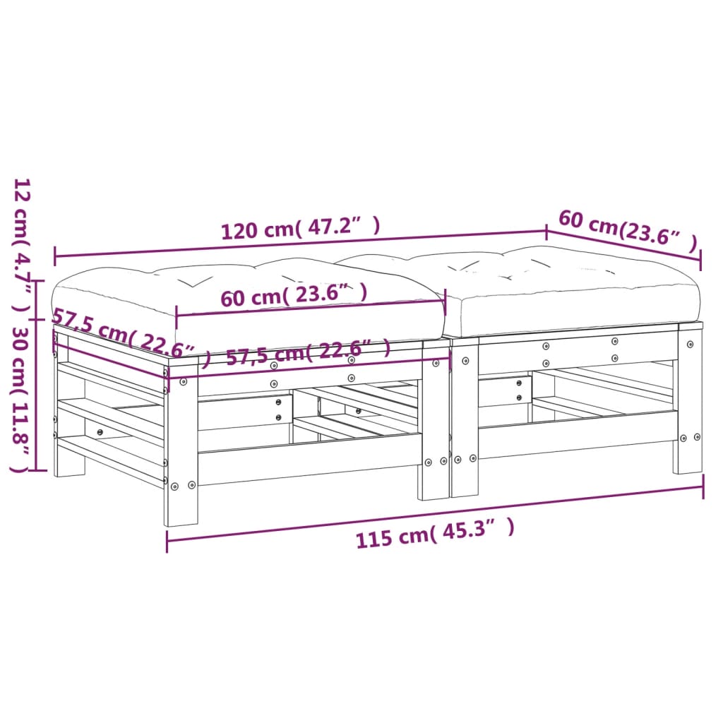 Gartenhocker mit Kissen 2 Stk. Massivholz Douglasie