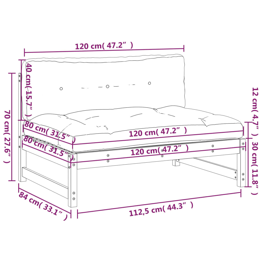 Mittelsofa Honigbraun 120x80 cm Massivholz Kiefer