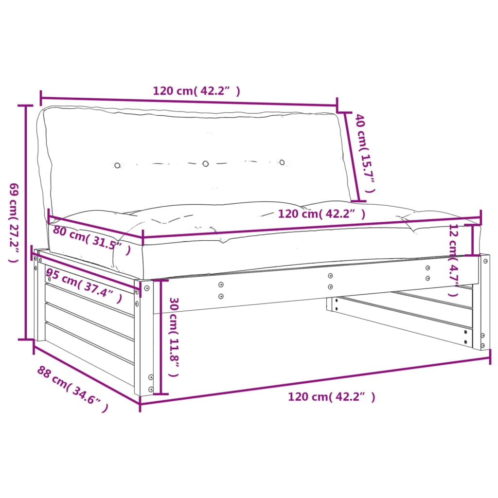 Mittelsofa 120x80 cm Massivholz Douglasie