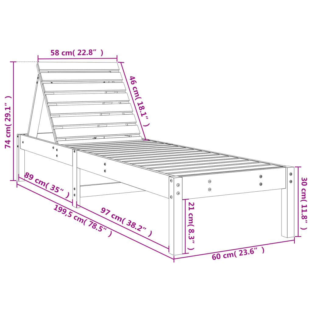 Sonnenliegen 2 Stk. mit Tisch Schwarz Massivholz Kiefer