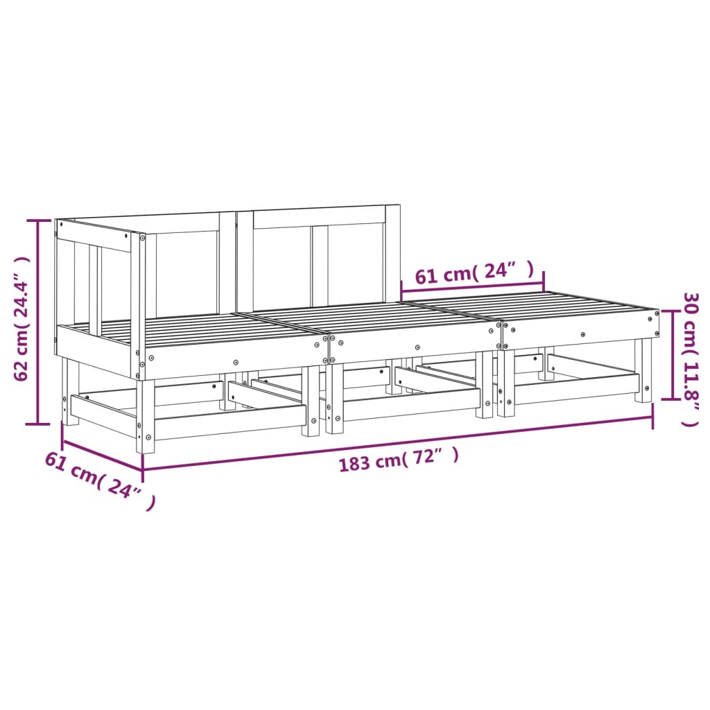 3-tlg. Garten-Lounge-Set Massivholz Douglasie