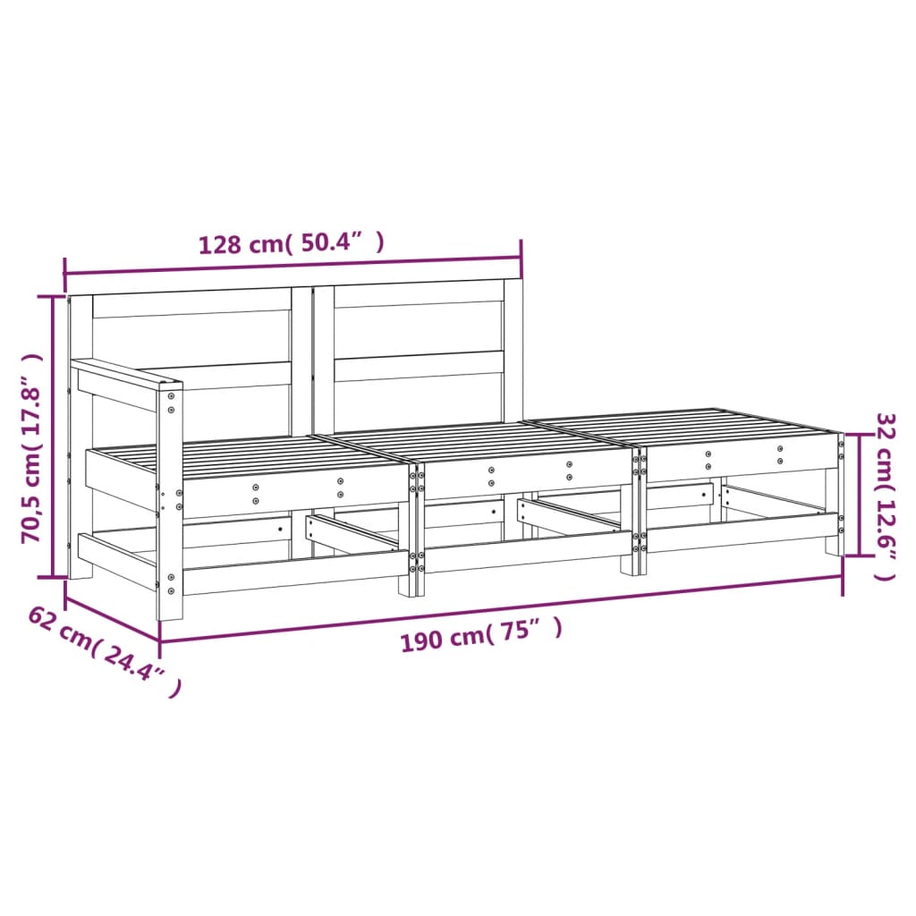 3-tlg. Garten-Lounge-Set Massivholz Douglasie