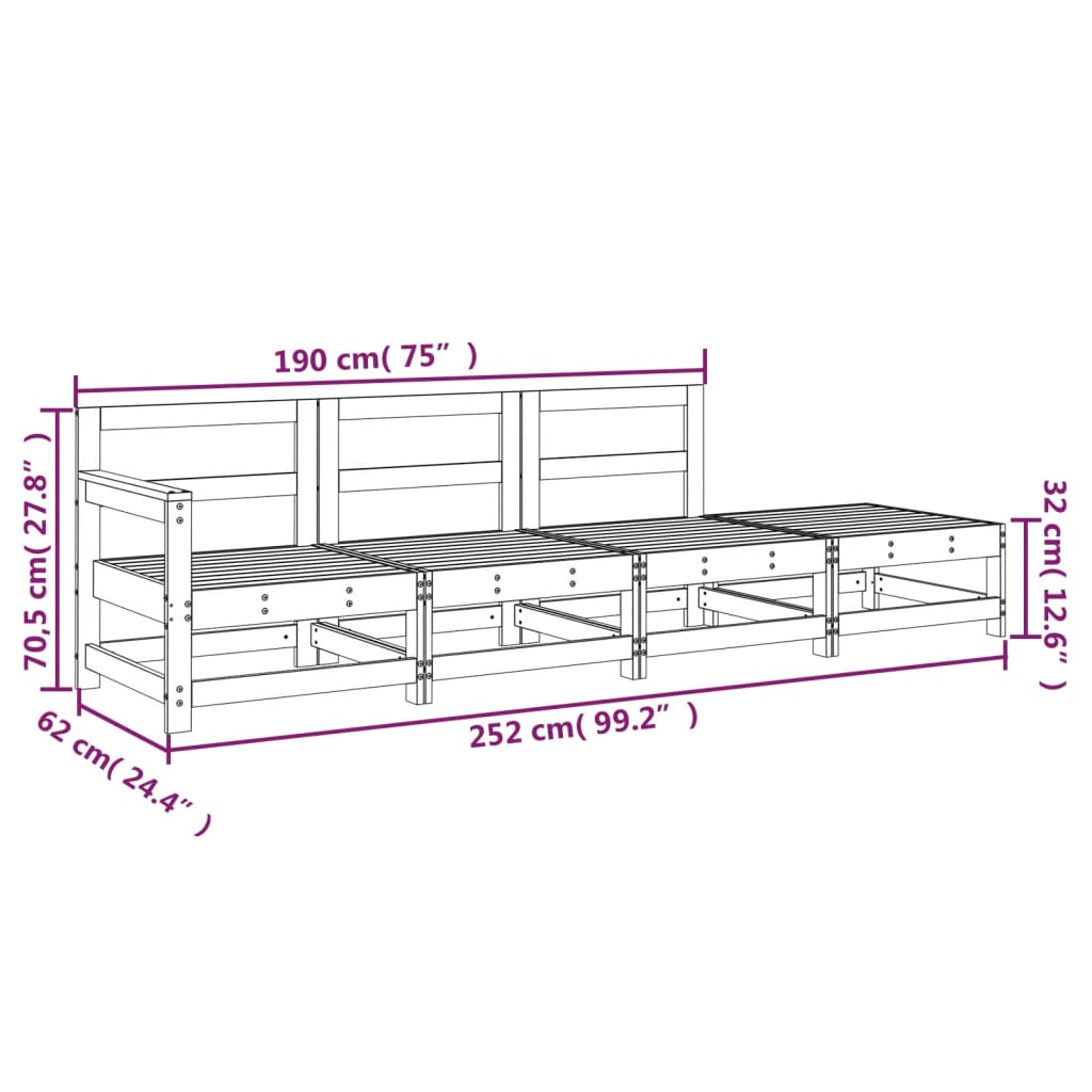 4-tlg. Garten-Lounge-Set Grau Massivholz Kiefer