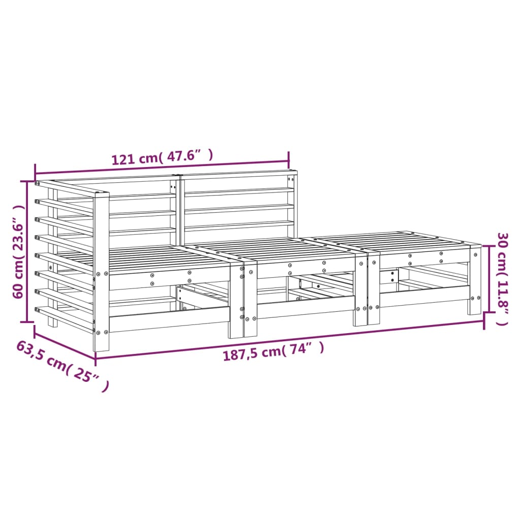 3-tlg. Garten-Lounge-Set Honigbraun Massivholz Kiefer