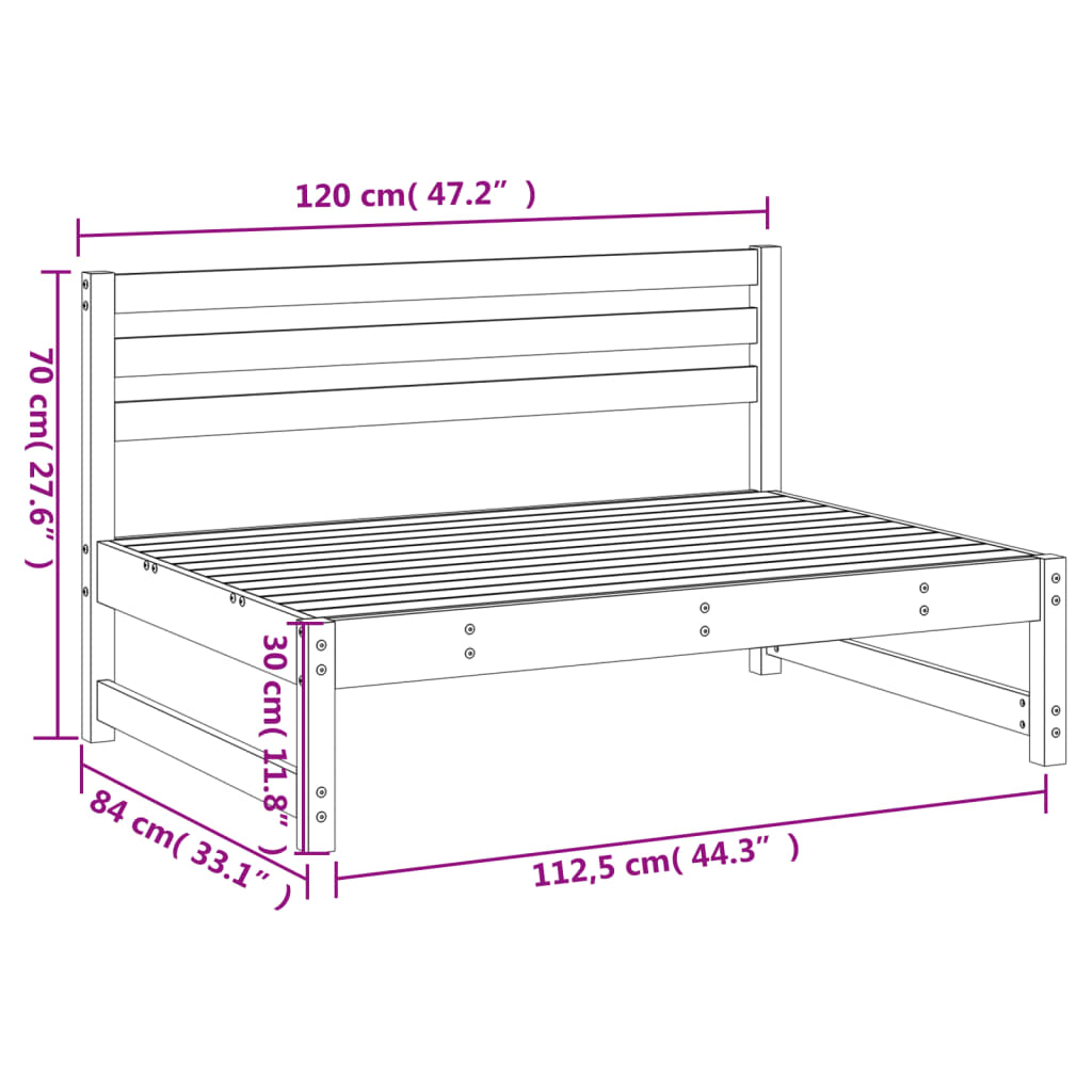 Garten-Mittelsofa Weiß 120x80 cm Massivholz Kiefer