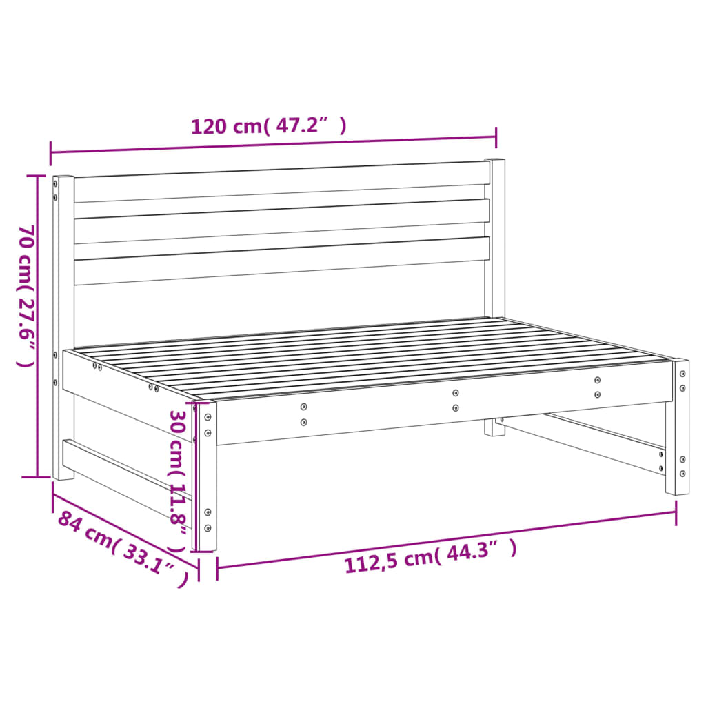 Garten-Mittelsofa Schwarz 120x80 cm Massivholz Kiefer