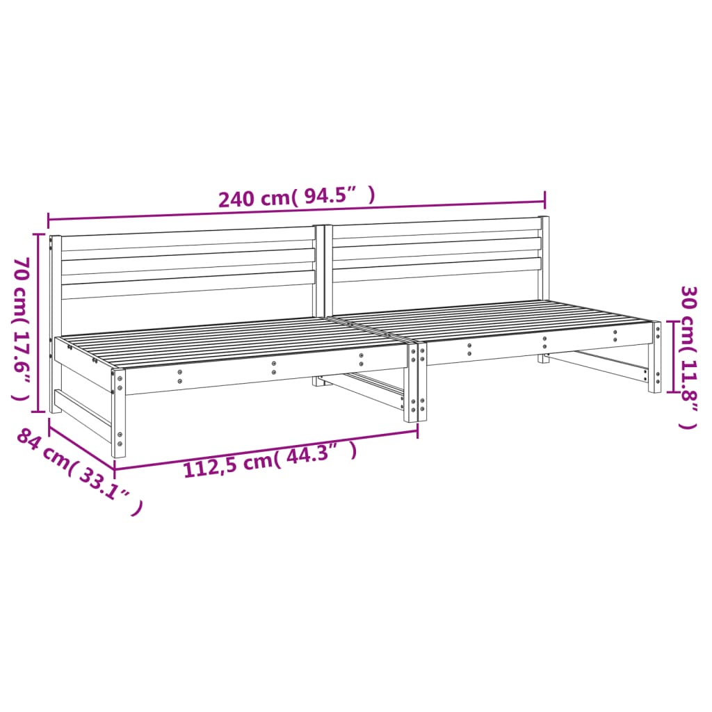 Garten-Mittelsofas 2 Stk. Schwarz 120x80 cm Massivholz Kiefer