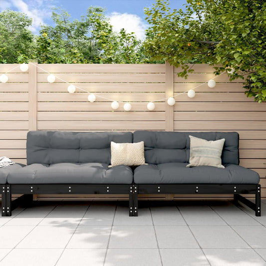 Garten-Mittelsofas 2 Stk. Schwarz 120x80 cm Massivholz Kiefer