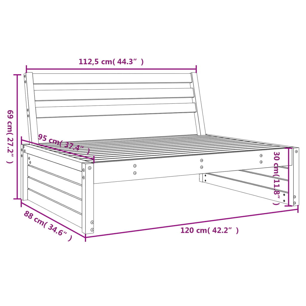 Garten-Mittelsofa Grau 120x80 cm Massivholz Kiefer