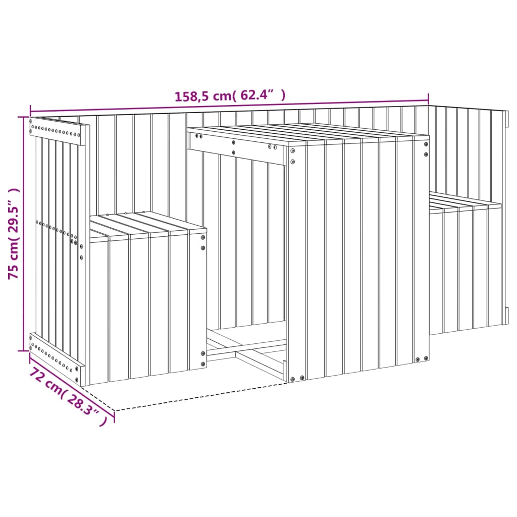 Balkonmöbel-Set 2-Sitzer Massivholz Douglasie