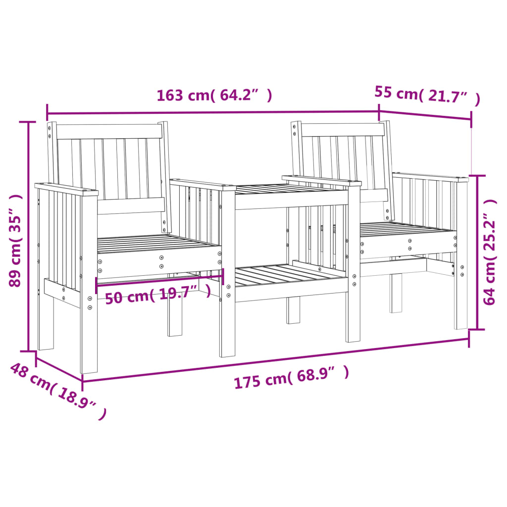 Gartenbank mit Tisch 2-Sitzer Weiß Massivholz Kiefer