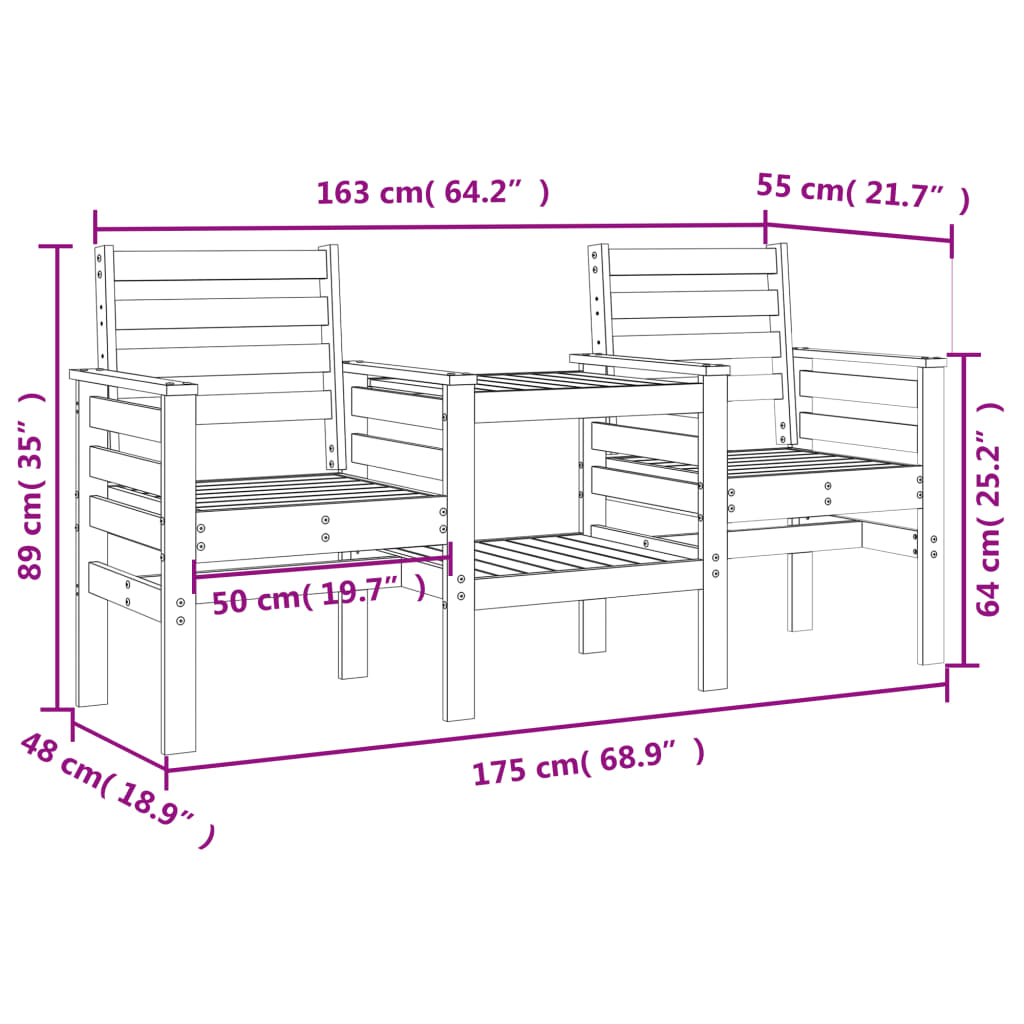 Gartenbank mit Tisch 2-Sitzer Grau Massivholz Kiefer